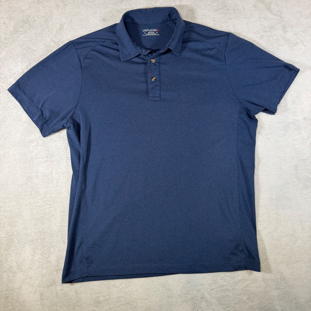 UNTUCKit Clavidor Performance Polo Shirt Mens Medium Navy Blue Golf Short Slv